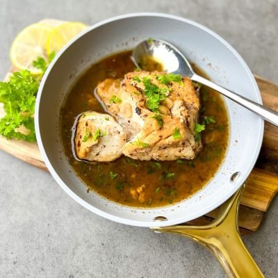 White Fish with Brown Butter and Garlic Sauce