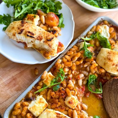 Ultimate Sheet Pan Fish Dinner with Cannellini Beans and Heirloom Tomatoes