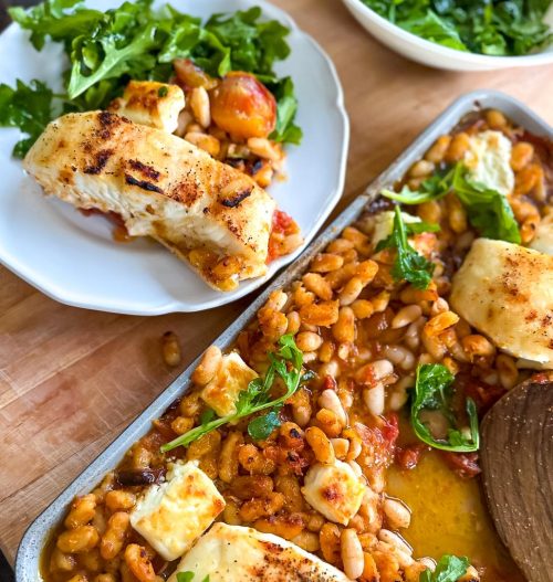 Ultimate Sheet Pan Fish Dinner with Cannellini Beans and Heirloom Tomatoes