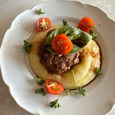 Air Fryer Lamb Burgers with Potato Purée